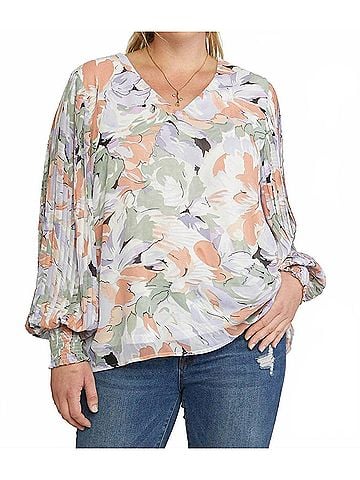 Entro Floral Pleated Sleeve Blouse in Multicolor (view 2)