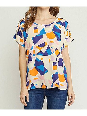 Entro Abstract Printed Blouse in Navy (view 2)