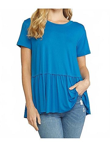 Entro Short Sleeve Tiered Top in French Blue (view 2)