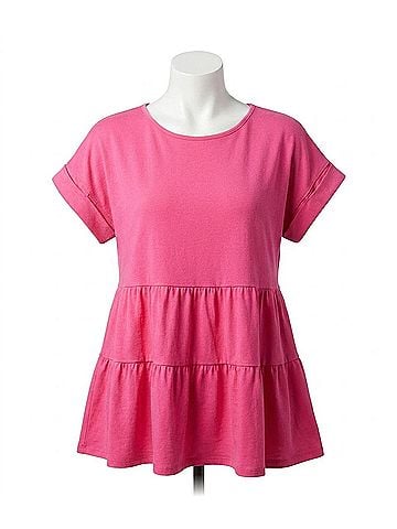 Entro Round Neck Short Sleeve Tiered Tunic in Pink (view 1)