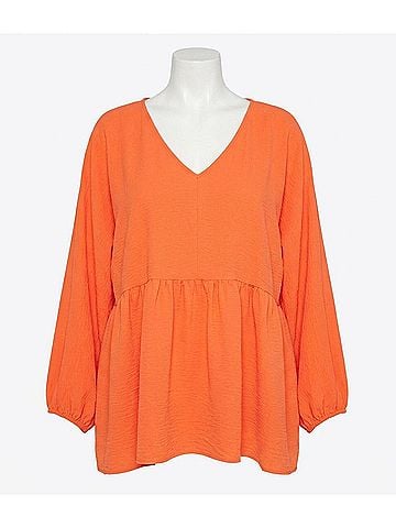 Entro Textured Long Sleeve Babydoll Top - Plus in Orange (view 1)