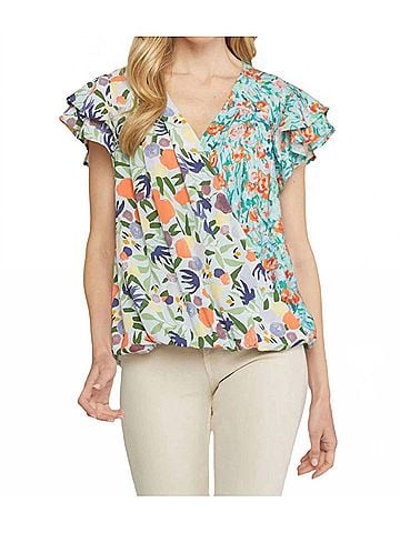 Entro Mixed Floral Print Top in Multi (view 2)