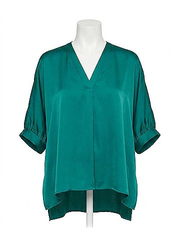 Entro Satin V-Neck Placket Blouse - Plus in Green (view 1)