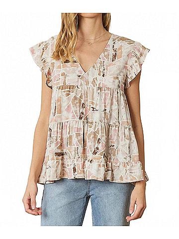 Entro Babydoll Tiered Top in Blush Taupe (view 2)