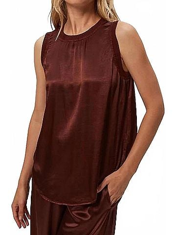 Michael Stars Shay Satin Binding Tank in Espresso (view 2)
