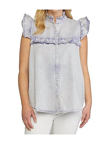 Entro Denim Ruffled Top in Periwinkle (view 2)