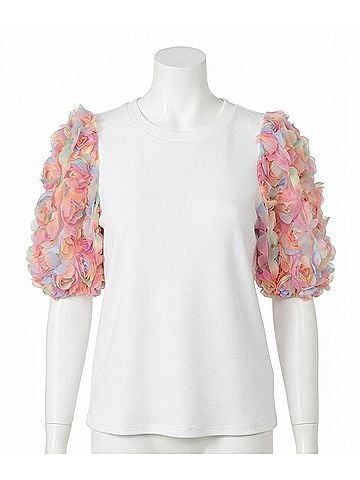 Entro Floral Puff Sleeve Top in White (view 1)