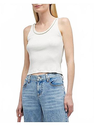 Alice + Olivia Allen Embellished Tank Top in White (view 2)