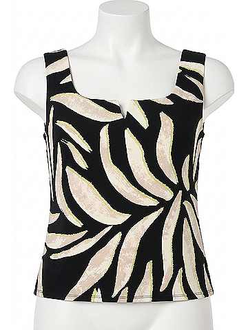 Nic + Zoe Breezy Leaves Split Neck Tank Top in Black Multi (view 1)