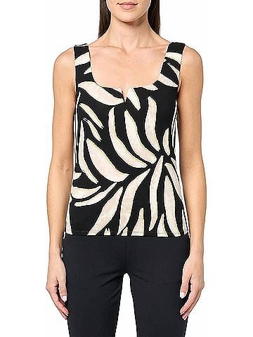 Nic + Zoe Breezy Leaves Split Neck Tank Top in Black Multi (view 2)