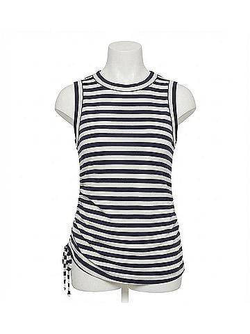 Fifteen Twenty Tia Side Shirred Top in Navy With White (view 1)