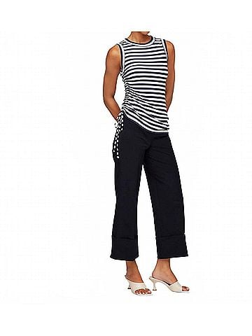 Fifteen Twenty Tia Side Shirred Top in Navy With White (view 2)