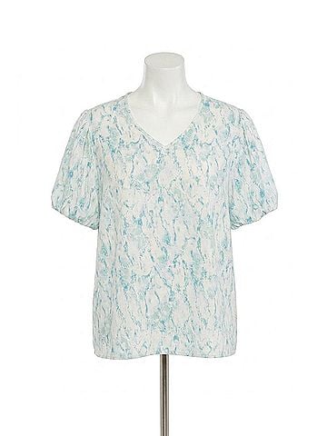 Entro Watercolor Puff Sleeve Blouse in Green (view 1)