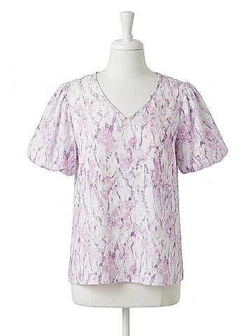 Entro Watercolor Puff Sleeve Blouse in Lilac (view 1)