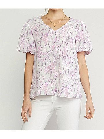 Entro Watercolor Puff Sleeve Blouse in Lilac (view 2)