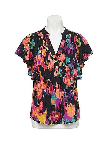Entro Abstract Pintuck Blouse in Black (view 1)