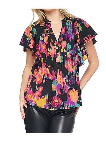 Entro Abstract Pintuck Blouse in Black (view 2)