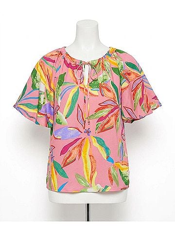 Entro Floral Bubble Sleeve Blouse - Plus in Pink (view 1)