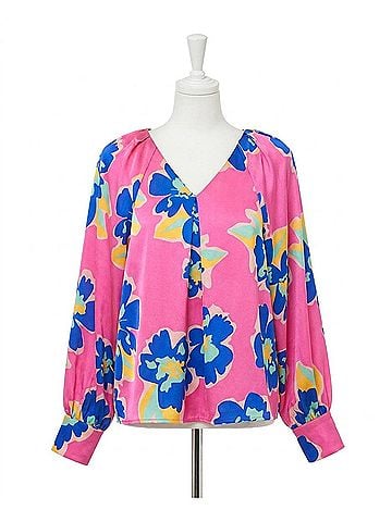 Entro Satin Floral Blouse in Pink Mix (view 1)