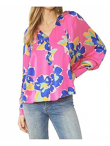 Entro Satin Floral Blouse in Pink Mix (view 2)