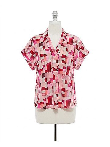 Entro V-Neck Short Sleeve Blouse in Berry Mix (view 1)