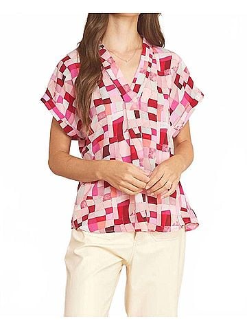 Entro V-Neck Short Sleeve Blouse in Berry Mix (view 2)