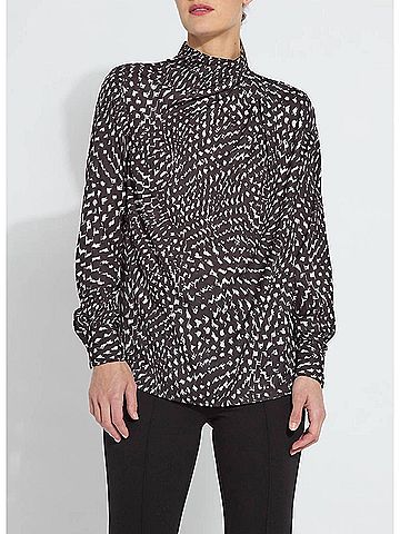 Lyssé Topacio Embellished High Neck Blouse in Blizzard Check (view 2)