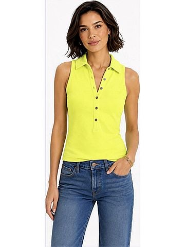Michael Stars Norah Sleeveless Polo Top in Peridot (view 2)