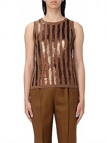 maxmara Golia Pure Linen Tank Top in Tobacco (view 2)