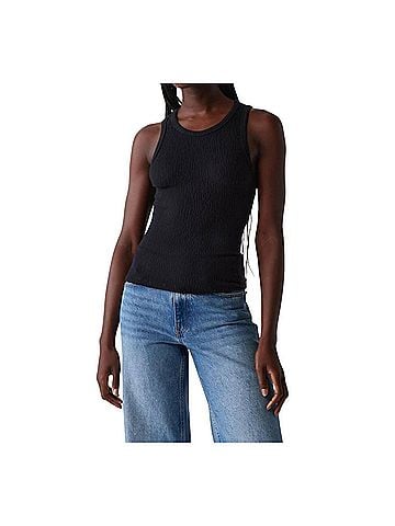 Michael Stars Kira Crinkle Knit Easy Tank Top in Black (view 2)