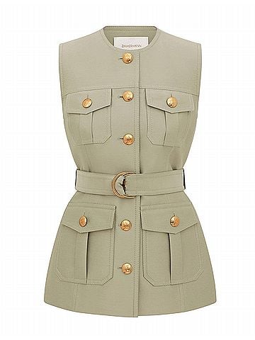 Zimmermann Luna Wool Silk Utility Vest in Palm (view 1)