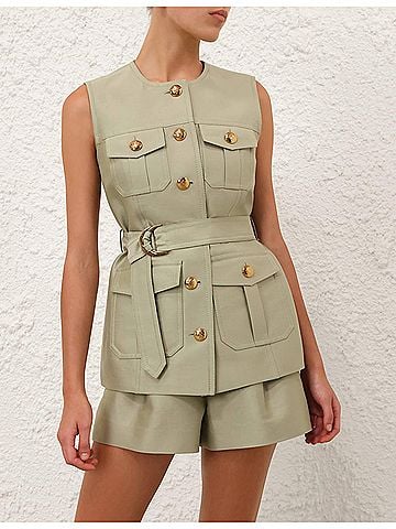 Zimmermann Luna Wool Silk Utility Vest in Palm (view 2)