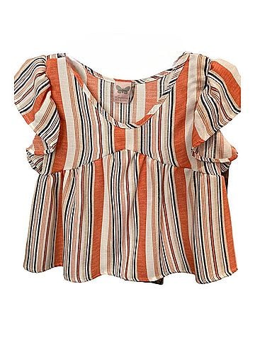 Paper Crane Striped Woven Blouse in White,Orange,Navy (view 1)