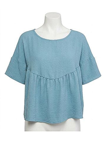 Entro Round Neck Babydoll Top in Blue (view 1)