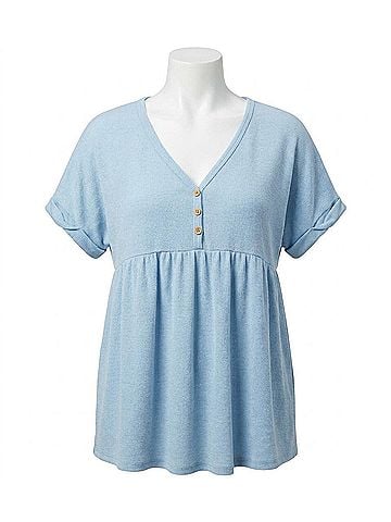 Entro Waffle Knit Babydoll Top in Light Blue (view 1)