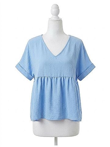 Entro Textured Babydoll Top in Blue (view 1)
