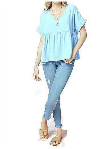 Entro Textured Babydoll Top in Blue (view 2)