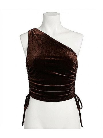 Amanda Uprichard Ania Velvet One Shoulder Top in Cocoa (view 1)