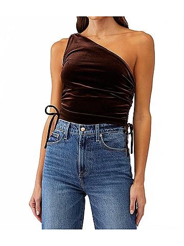 Amanda Uprichard Ania Velvet One Shoulder Top in Cocoa (view 2)