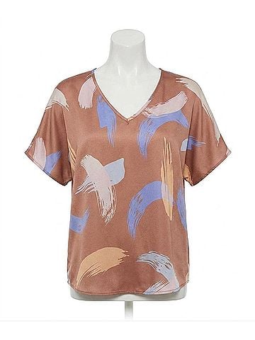 Entro Brushstroke V-Neck Top in Brown (view 1)