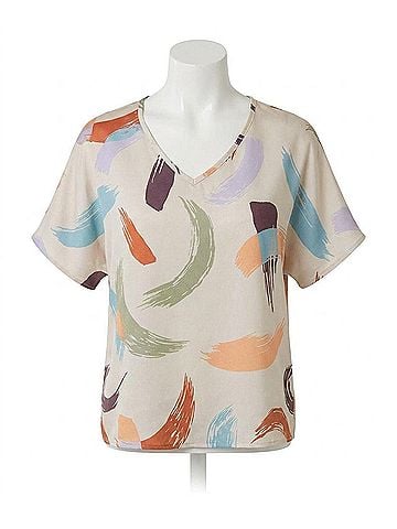 Entro Brushstroke V-Neck Top in Natural (view 1)