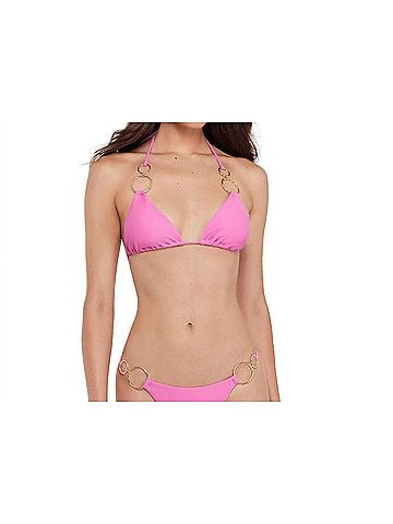 Steve Madden Double Ring Triangle Bikini Top in Neon Pink (view 2)