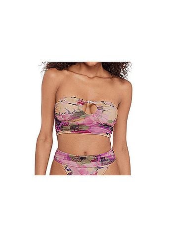 Steve Madden Keyhole Tube Bikini Top With Pearl in Super Bloom (view 2)