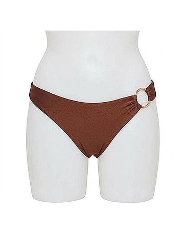 Steve Madden Scoop Side Ring Hipster Bikini Bottom in Oak Brown (view 1)