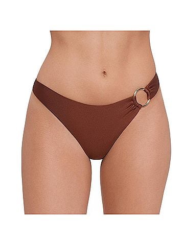 Steve Madden Scoop Side Ring Hipster Bikini Bottom in Oak Brown (view 2)