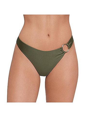 Steve Madden Scoop Side Ring Hipster Bikini Bottom in Olive (view 2)