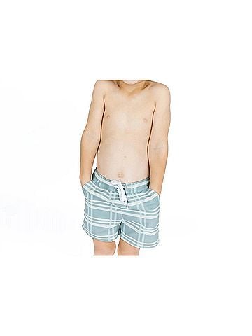 Emerson and Friends Boy's Plaid Swim Trunks in Blue (view 2)