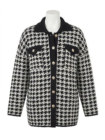Entro Sweetest Memory Curvy Houndstooth Cardigan - Plus in Black (view 1)