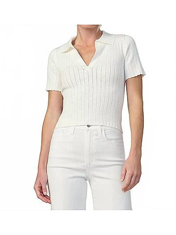 Joe's Jeans The Jess Pointelle Polo Top in White (view 2)