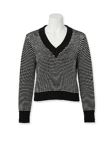 Michael Stars Linda V-Neck Pullover in Black/Ivory (view 1)